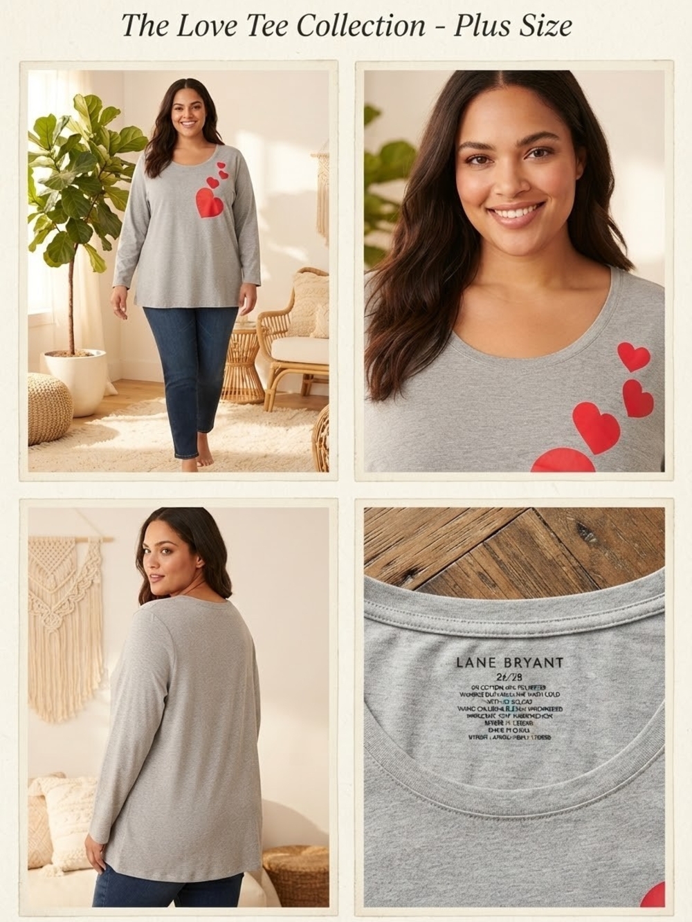 Lane Bryant Gray Long-Sleeve Tee with Red Heart Graphic